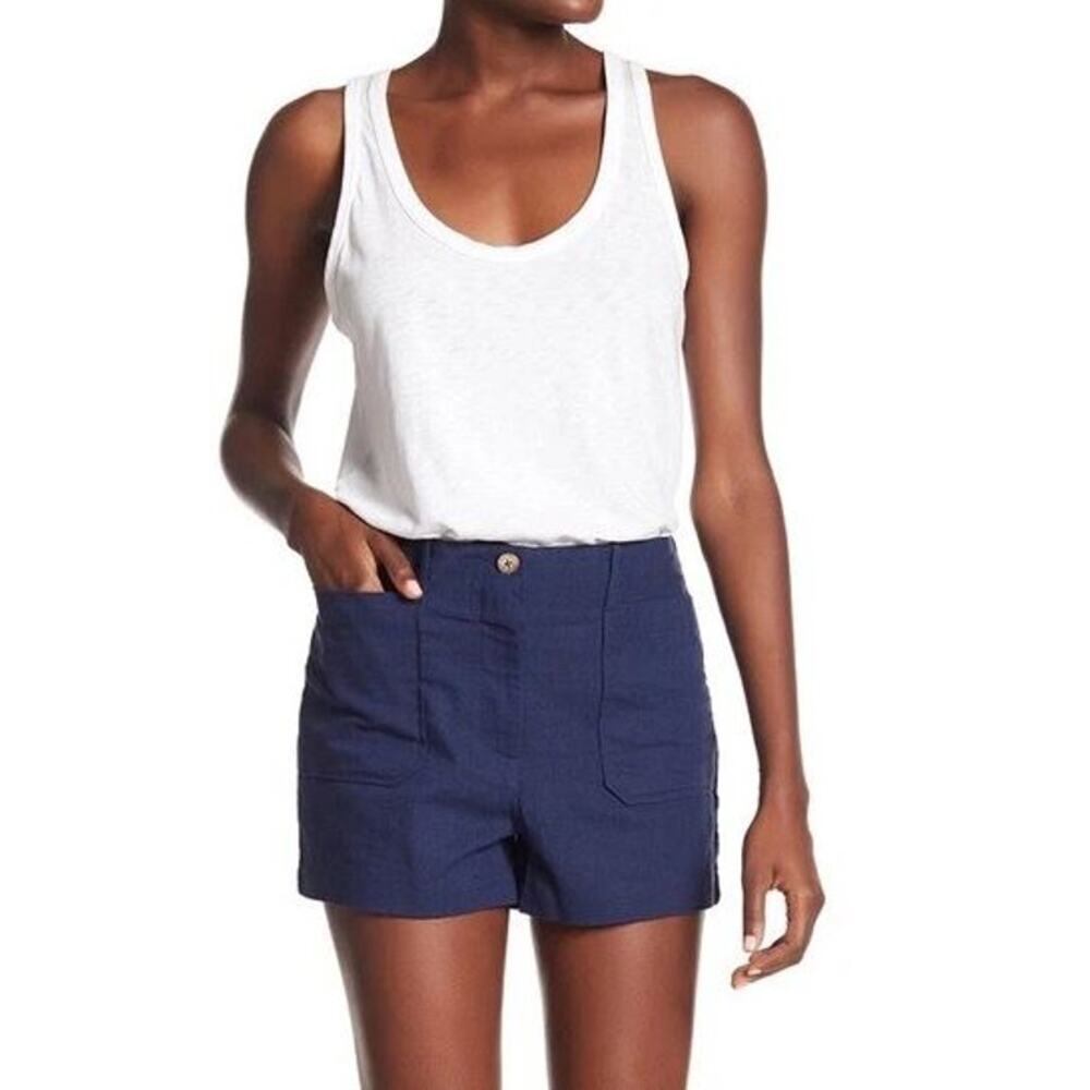 Socialite Small High Waisted Chino Shorts Navy Blue Linen Rayon Blend Pockets